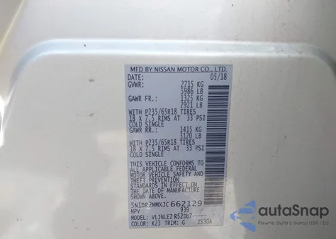 2018 Nissan Pathfinder Sv from USA, damaged, VIN 5N1DR2MMXJC662129